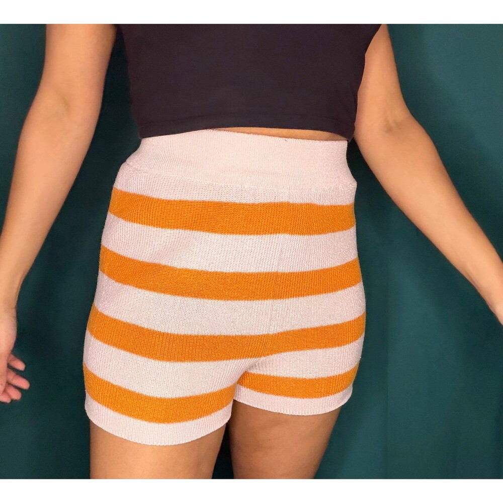 Pink and Orange Striped Knit Casual Shorts